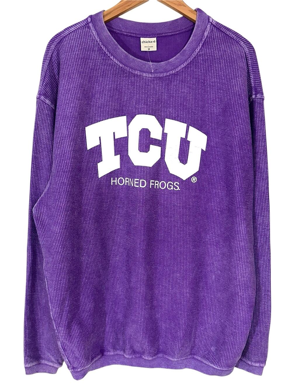 Chicka-D TCU Horned Frogs Purple College Block Original Corded Crew Sweatshirt M
